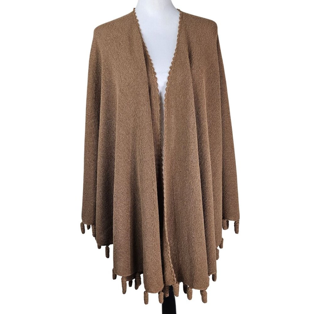 Baby Alpaca Tassel Poncho Cardigan Wrap‎ Cape OS Camel Quiet Luxury Neutral Boho